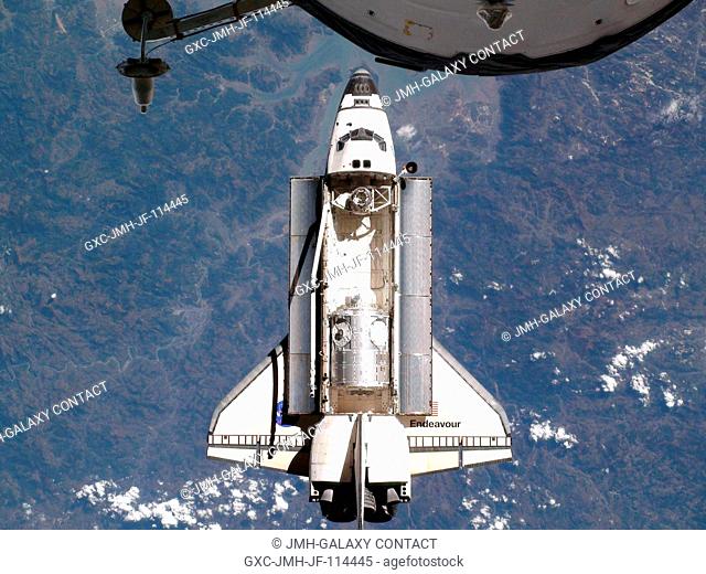 This view of the space shuttle Endeavour, taken on Feb. 9 from the International Space Station as the two spacecraft conducted their rendezvous operations