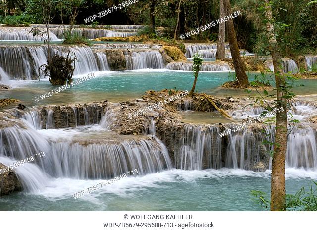 Cascades and turquoise blue pools of the Kuang Si Falls near Luang Prabang in Laos