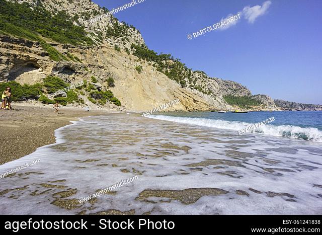 Es Coll Baix beach, at the foot of the Puig de Sa Talaia, Alcudia, Balearic Islands, Spain