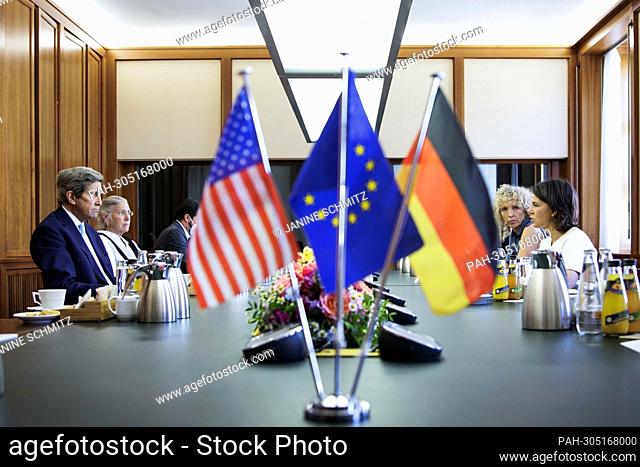 Annalena Baerbock, Federal Foreign Minister, meets John Kerry, the US President's special envoy for climate, as part of the Petersberg climate dialogue at the...