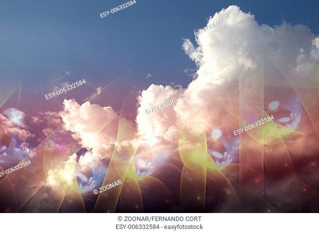 Background of clouds of fractal foam and abstract lights on the subject of art, spirituality, painting, music , visual effects and creative technologies