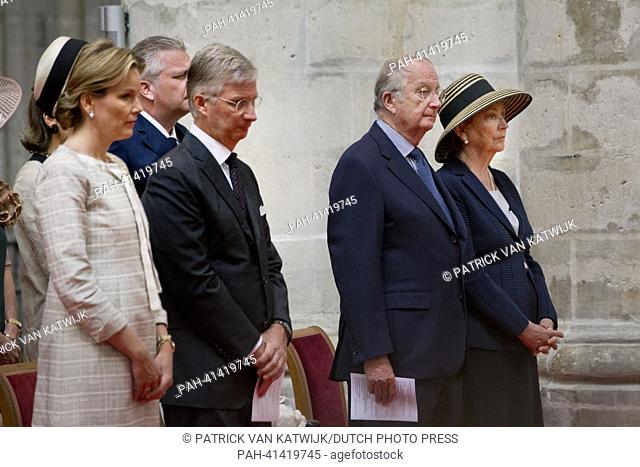 King Philippe (Filip), Queen Mathilde, King Albert and Queen Paola of Belgium attend the mass to commemorate the death of King Baudouin 20 years ago at the...