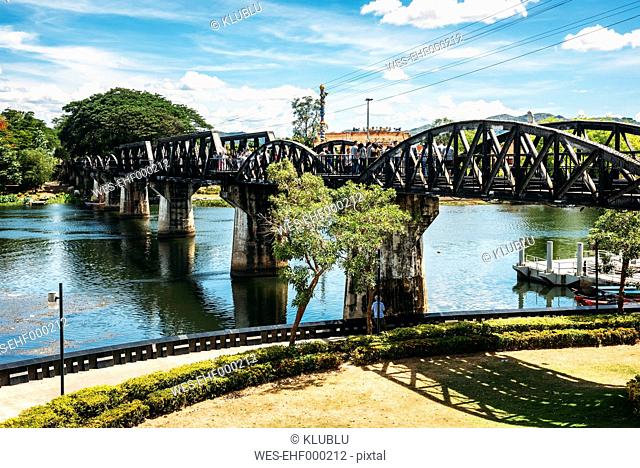 Thailand, Kanchanaburi, view to bridge over River Kwai