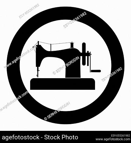Stitching machine Sewing machine Tailor equipment vintage icon in circle round black color vector illustration flat style simple image