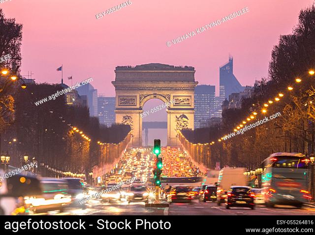 Arc of Triomphe Paris, Champs-Elysees France at night