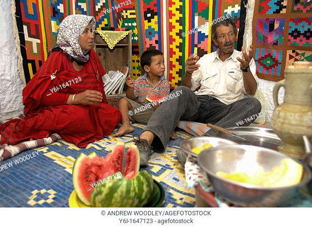 Berber family meal troglodyte house Matmata Tunisia