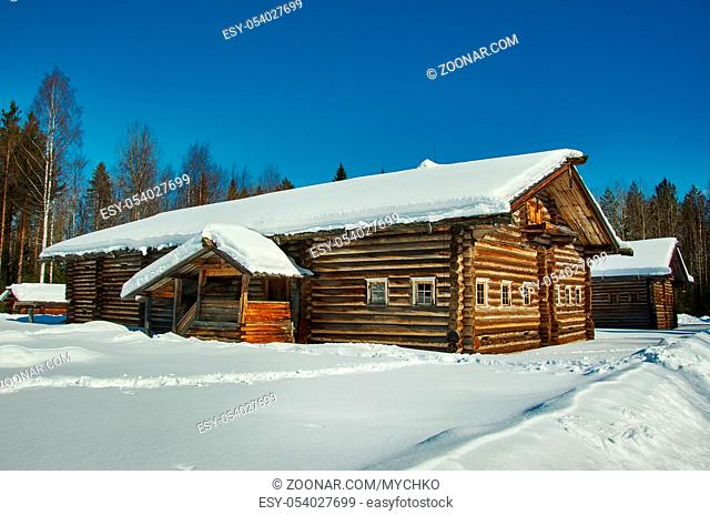 Russian Traditional wooden peasant house , Malye Karely village, Arkhangelsk region, Russia