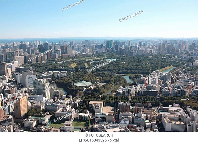 Aerial view of Imperial palace, Chiyoda ward, Tokyo Prefecture, Honshu, Japan
