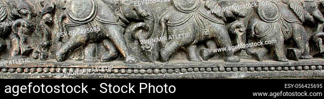 Elephants in a row, from 10th century found in Belvedere now exposed in the Indian Museum in Kolkata