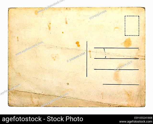 Old empty postcard isolated on white background