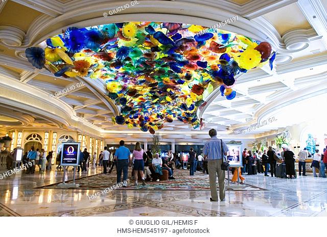 United Statess, Nevada, Las Vegas, Bellagion lobby rception of casino hotel on the Strip boulevard