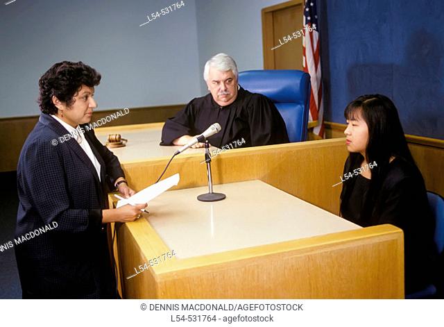 The legal system inside of a court room scene