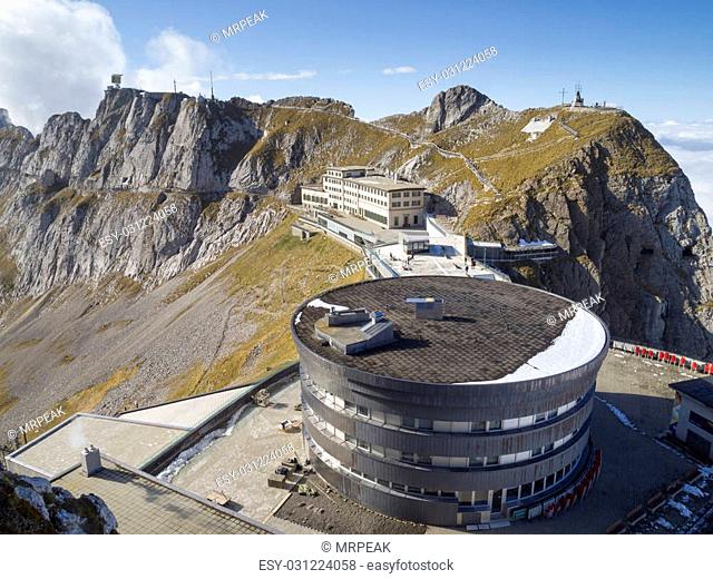 Pilatus Kulm station near the summit of Mount Pilatus on the border between the canton of Obwalden and Nidwalden in Central Switzerland