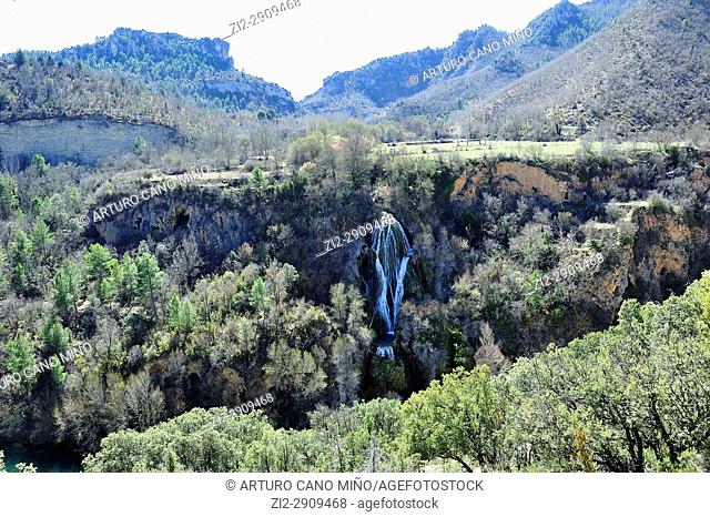 The waterfall of El Campillo on the Tagus river. Alto Tajo Natural Park. Zaorejas, Guadalajara province, Spain