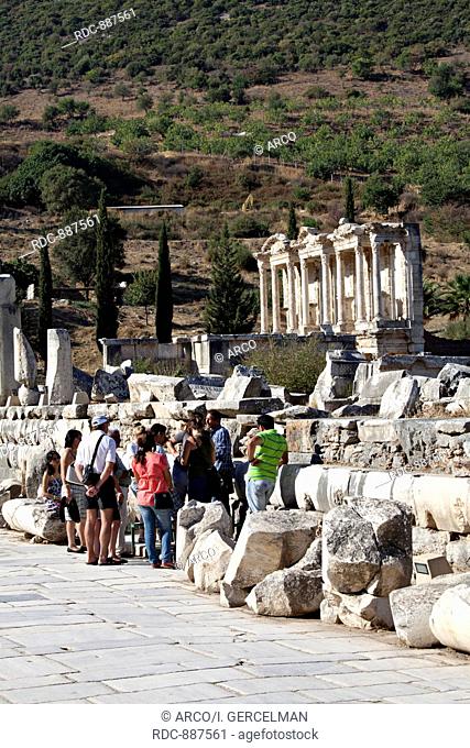 The library of Celsus is an ancient building in Ephesus, Izmir, Turkey / Caption: Izmir, Turkey - September, 25th 2011: People visit the library of Celsus in...