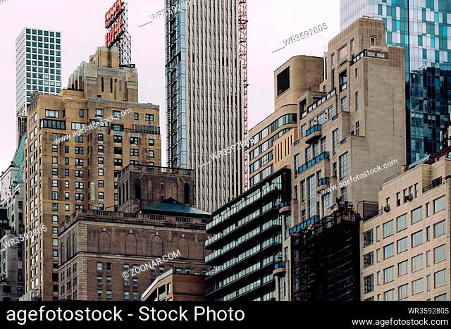 New York City - USA - Mar 18 2019: Skyscrapers of Central Park South view from Columbus Circle