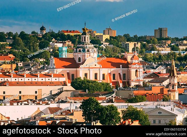Vilnius, Lithuania. Church Of St. Casimir. Destination Scenic. Old Town Is UNESCO World Heritage. Famous And Popular Place. Church With Royal Crown