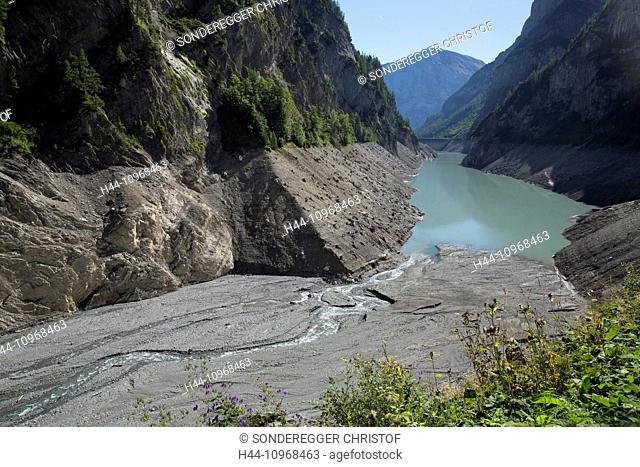 Calfeisental, reservoir, empty, Gigerwald, water, SG, canton St. Gallen, energy, Switzerland, Europe