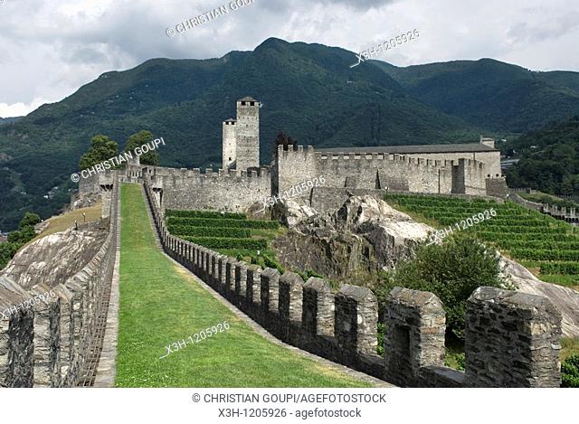 Castelgrande, the oldest of the three castles in Bellizona, Canton Ticino, Switzerland, Europe