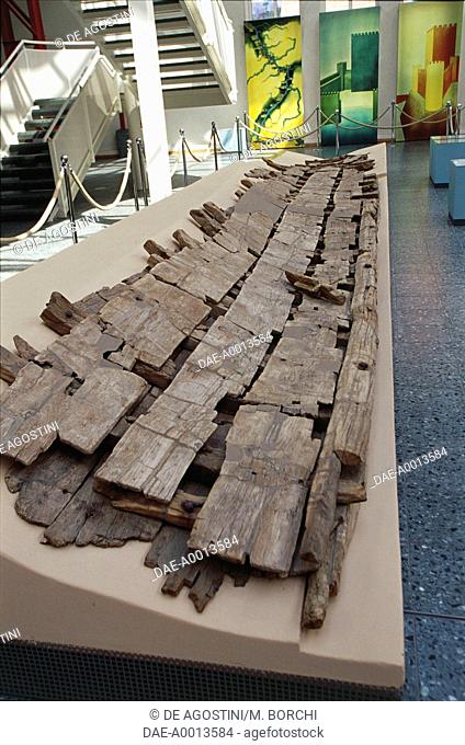 Shipwreck No 4 (type A, troop transporter), oak, Museum of Ancient Seafaring (Museum fuer Antike Schiffahrt), Mainz, Rhineland-Palatinate, Germany