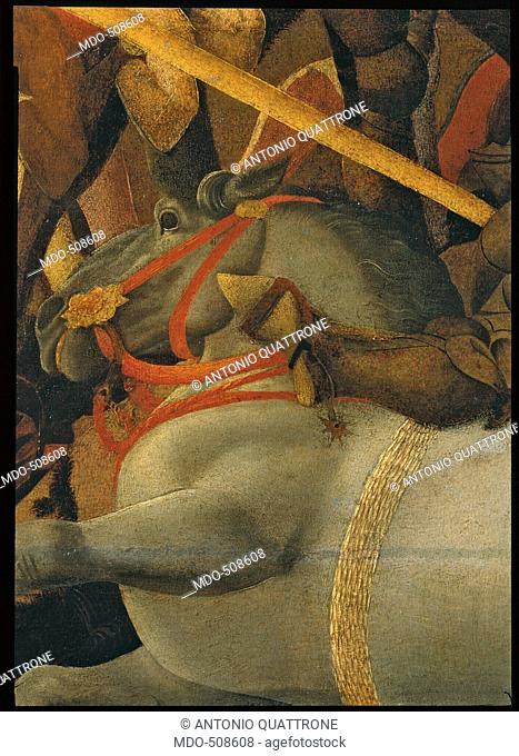 Rout of St Roman (Battle of St Roman), by Paolo di Dono know as Paolo Uccello, 1436 - 1439 about, 15th Century, tempera on panel, cm 182 x 323
