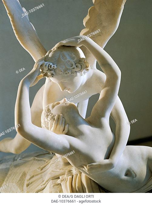 Cupid and Psyche, 1787-1793, by Antonio Canova (1757-1822), marble figure group, 155x168 cm.  Paris, Musée Du Louvre