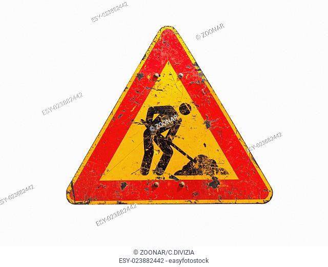 Road works sign isolated