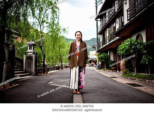 Young Woman Wearing Traditional Japanese Robe, Portrait, Kinosaki, Japan