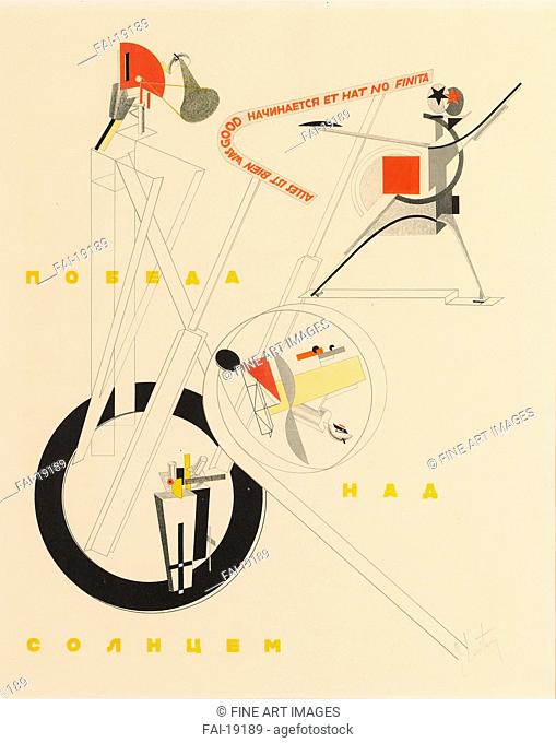 Title sheet of Victory over the Sun by A. Kruchenykh. Lissitzky, El (1890-1941). Colour lithograph. Constructivism. 1923. Van Abbemuseum, Eindhoven