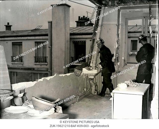 Dec. 10, 1962 - 7 people were injured this morning at 8:30 by a gas explosion on the 7th floor of a building at 1 Rue Ernest Gouin in the 17th arrondissement