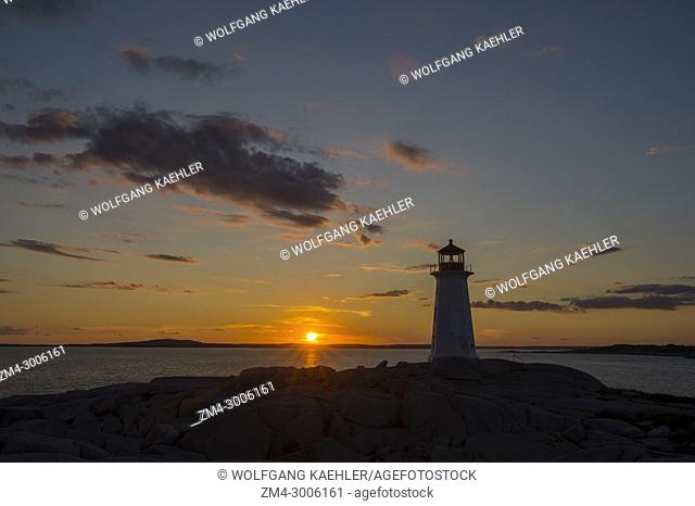 Lighthouse at PeggyÂ’s Cove near Halifax, Nova Scotia, Canada in sunset