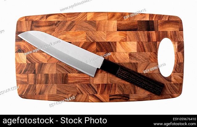 cutting board and knife isolated on a white background