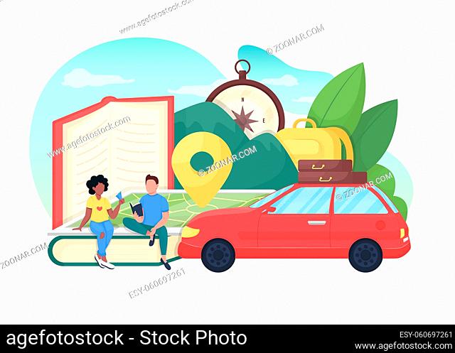 Study abroad flat concept vector illustration. Explore world. Multicultural group. International program. Exchange students 2D cartoon characters for web design