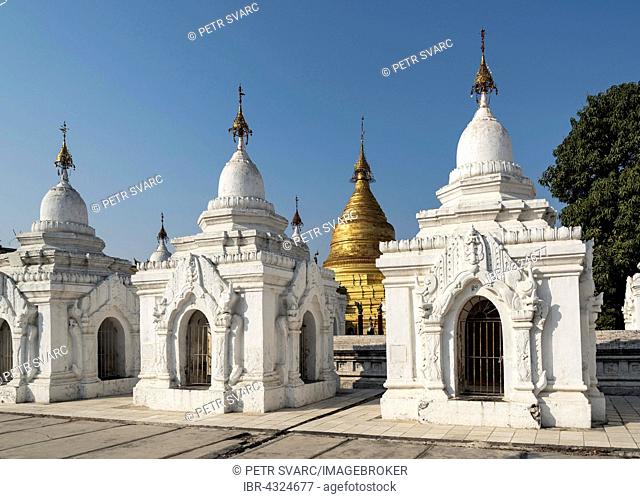 White and golden stupas, Kuthodaw Pagoda, Mahalawka Marazein, Mandalay, Myanmar