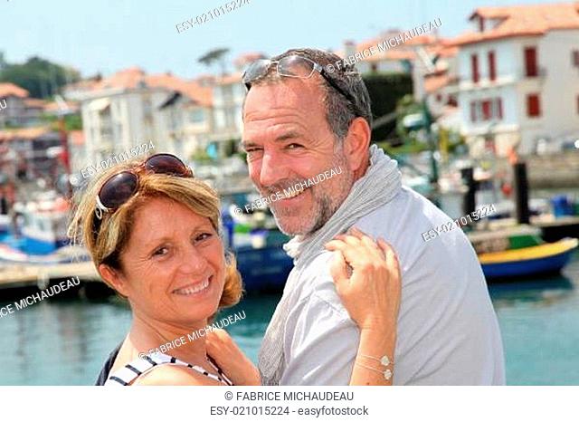 Closeup of cheerful senior couple in vacation