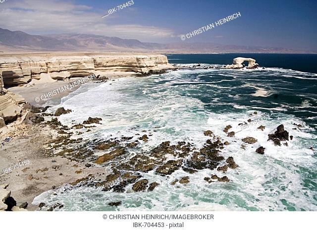 The coast and the natural arch La Portada, landmark from the town and the region Antofagasta, Chile, South America