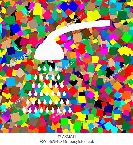 Shower simple sign. Vector. White icon on colorful background with seamless pattern from squares