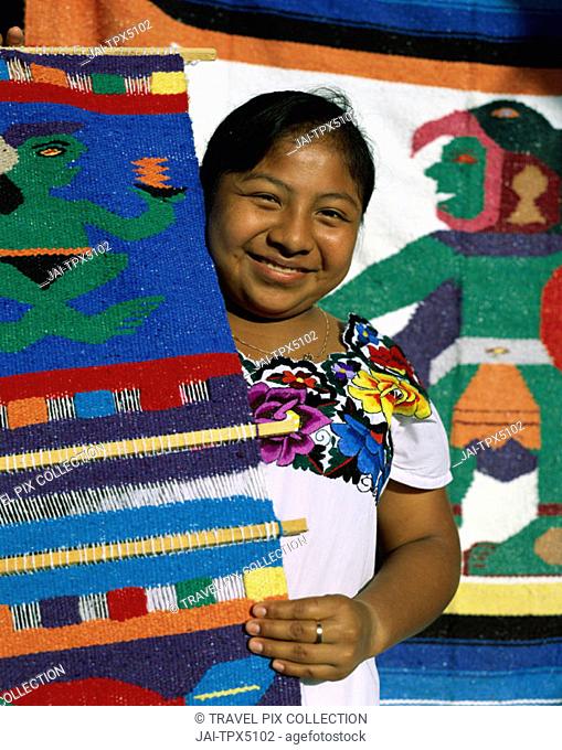 Mayan Native Girl with Souvenir Weaving, Cancun, Yucatan, Mexico