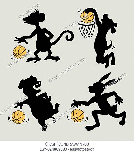 Animal Play Basketball Silhouettes