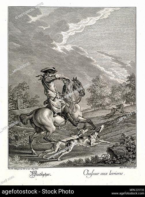 Windhetzer. Additional title: Chasseur aux levrieres. Ridinger, Martin Elias (ca. 1730-1780) (Engraver) Ridinger, Johann Elias (1698-1767) (Artist)