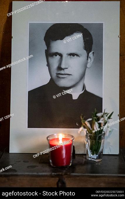 A piety in memory of Catholic priest Josef Toufar (1902-1950), who was killed by the communist secret police (StB), in St Peter and Paul Church in Melnik