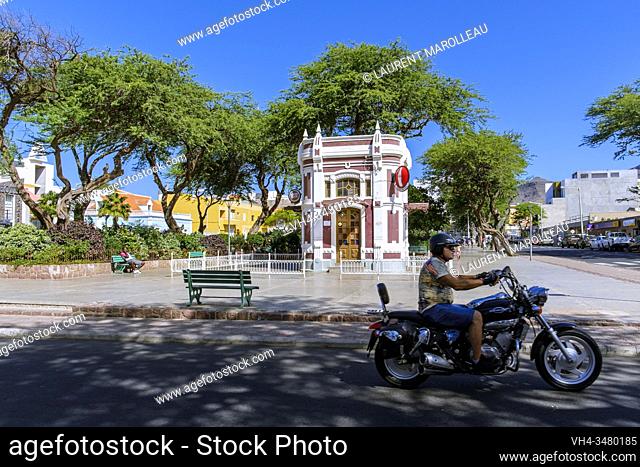 White and Red Kiosk Cafe Building at Amilcar Cabral Square or New Square, Mindelo, Sao Vicente, Cape Verde Islands, Africa