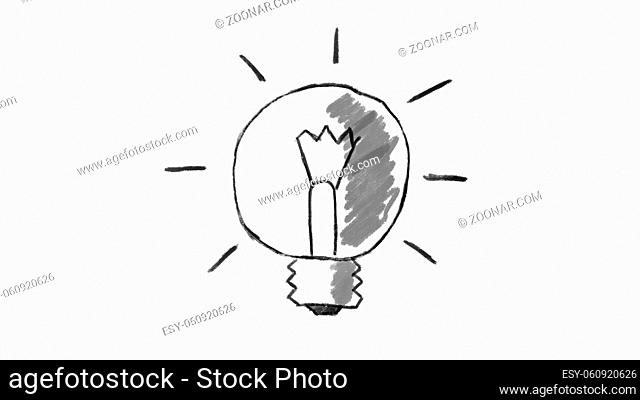 animated light bulb, chalk stroke on white background, ideal for compositing, use as a mask, ideal footage to represent the concept of idea, concept