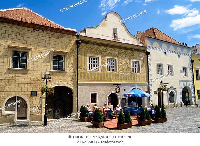 Cafe, typical architecture. Jurisics Square. Koszeg. Hungary
