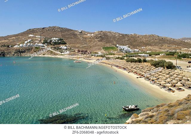 Greece Mykonos Paradise Beach Kalo Livadi resort that singles come to relax from above