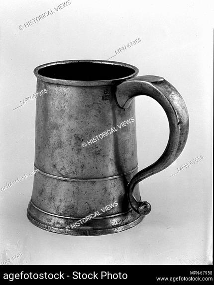 Quart Mug. Maker: Joseph Danforth (1758-1788); Date: 1780-88; Geography: Made in Middletown, Connecticut, United States; Culture: American; Medium: Pewter;...