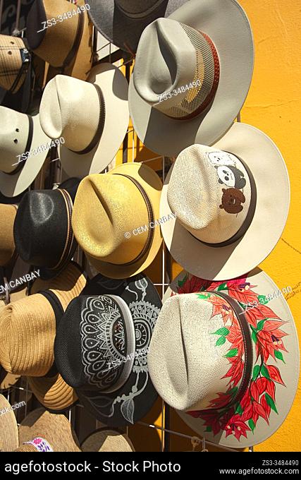 Straw hats for sale at the shop, Cholula, Puebla State, Mexico, Central America