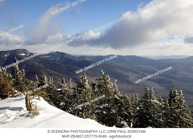 Scenic view from the summit of Mount Tecumseh in Waterville Valley, New Hampshire USA during the winter months
