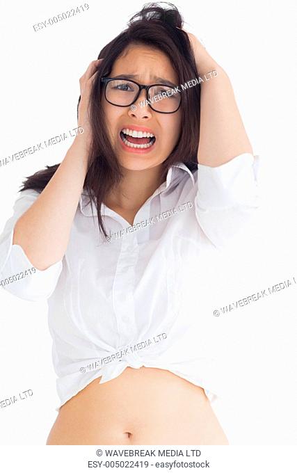 Female beauty with glasses screaming
