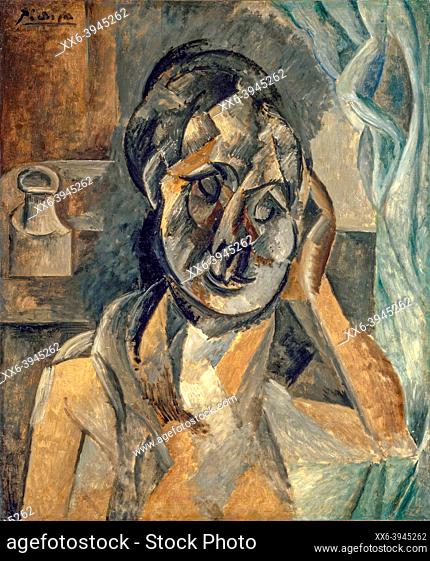 Pablo Picasso, Woman with Mustard Pot (La Femme au pot de moutarde), is an oil Painting on canvas 1910 - by a Spanish painter and Artist Pablo Ruiz Picasso...